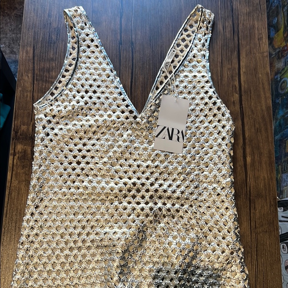 Zara Silver Metallic Sleeveless Top